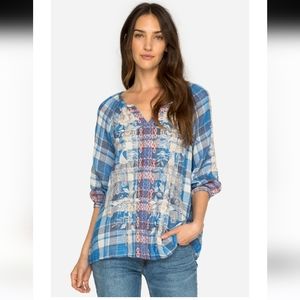 Johnny Was Workshop Surya Split Back Embroidered Top Size M
